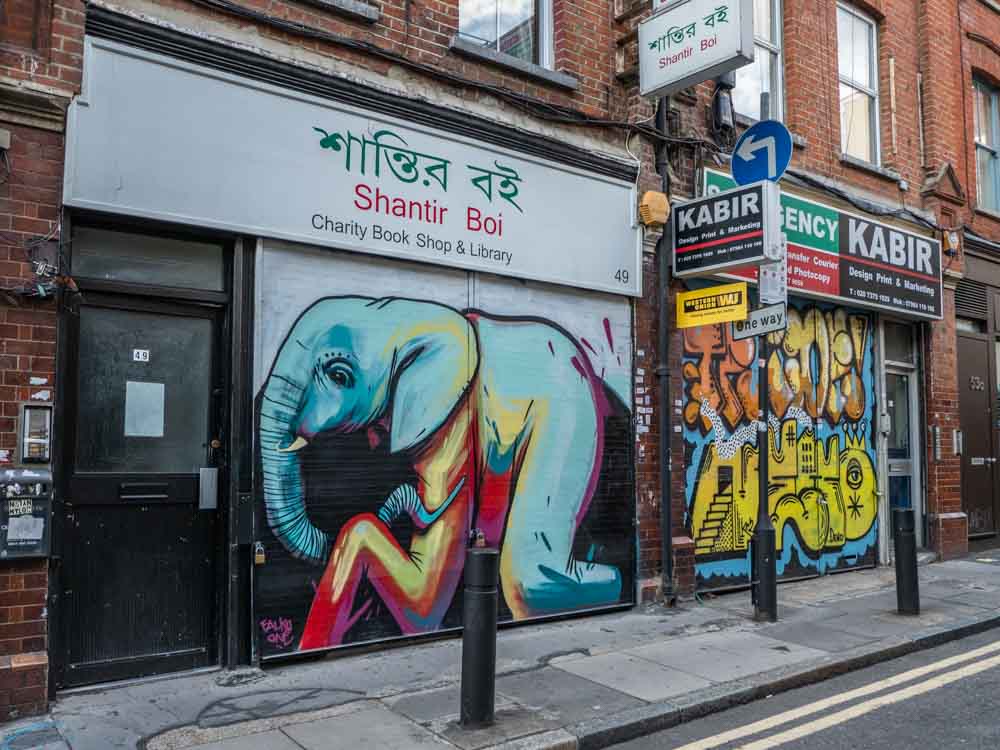 Brick Lane streetart elephant by Falkoone