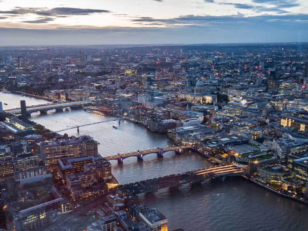 Sunset view of London from the Shard