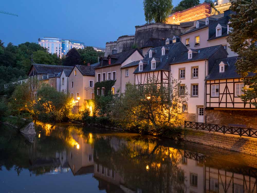 Luxembourg city break The Grund at night