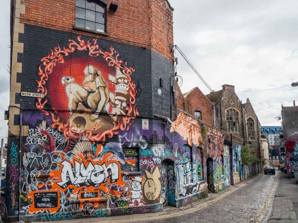 Bristol street art in Stokes Croft Moon Street