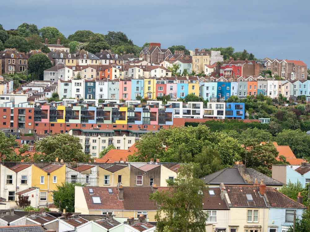 Bristol England Colored Houses overlooking the harbor