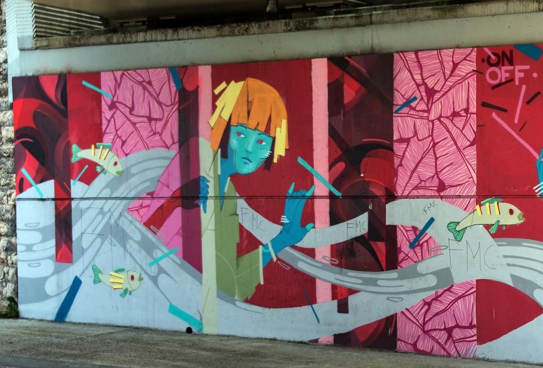 Paris street art Saint Denis canal pink mural
