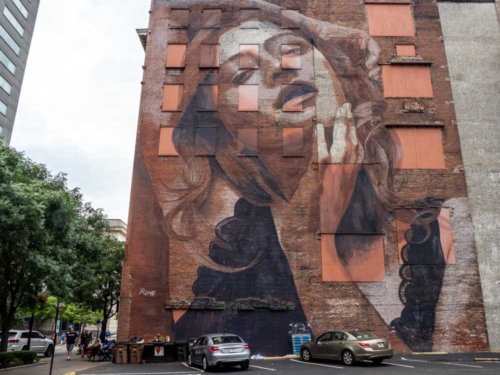Mural by Rone in Nashville- brown woman