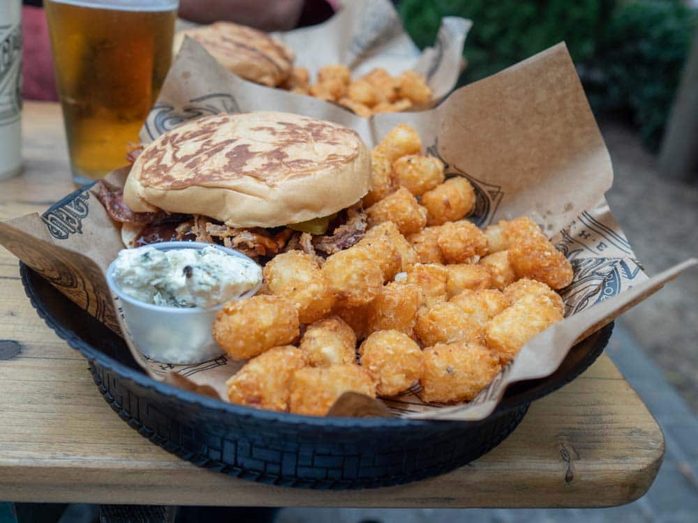 East Nashville Pharmacy Burger with tater tots