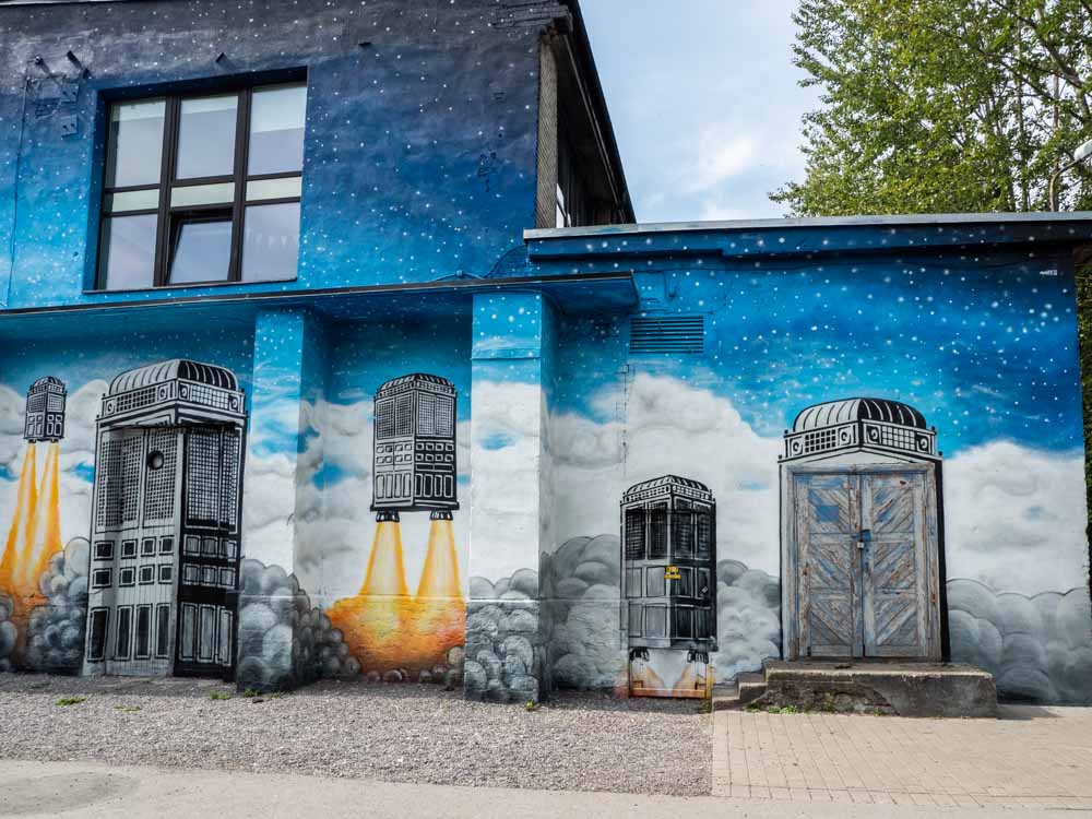 Tallinn Telliskivi mural blue lift off