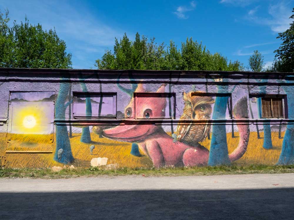 Tallinn Cultural Kilometer mural by Sens fox, wolf and owl