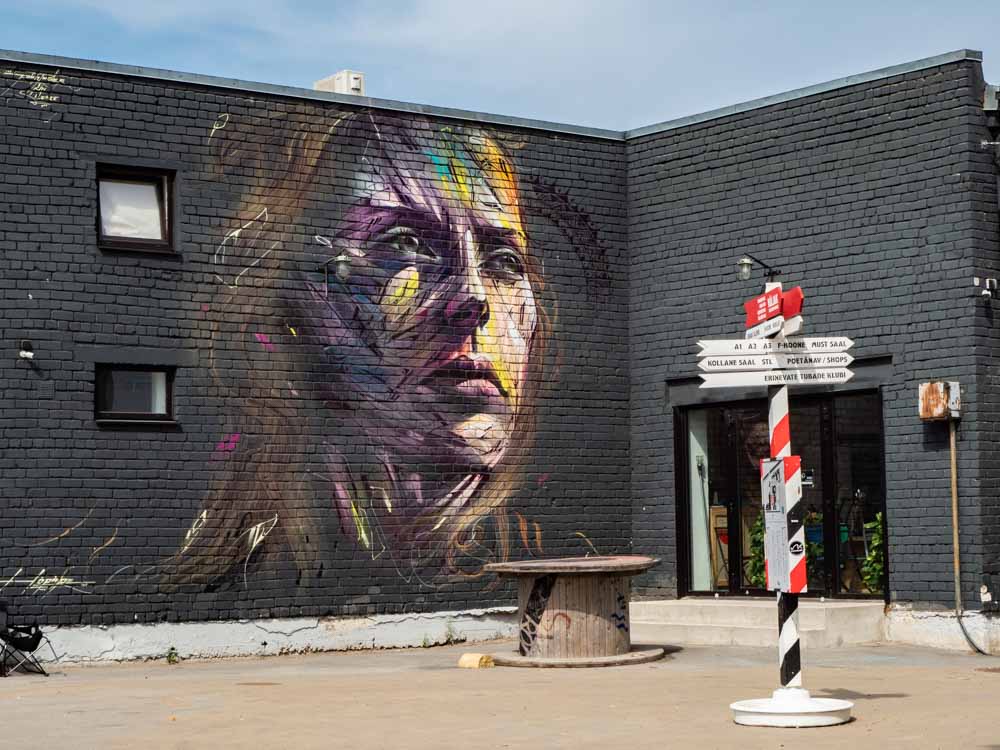 Tallinn mural in Telliskivi purple portrait