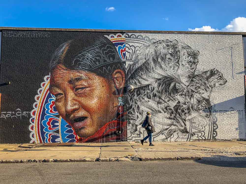 Bushwick mural: Tibetan snow leopard by Matt Adnate & Aaron Li Hill