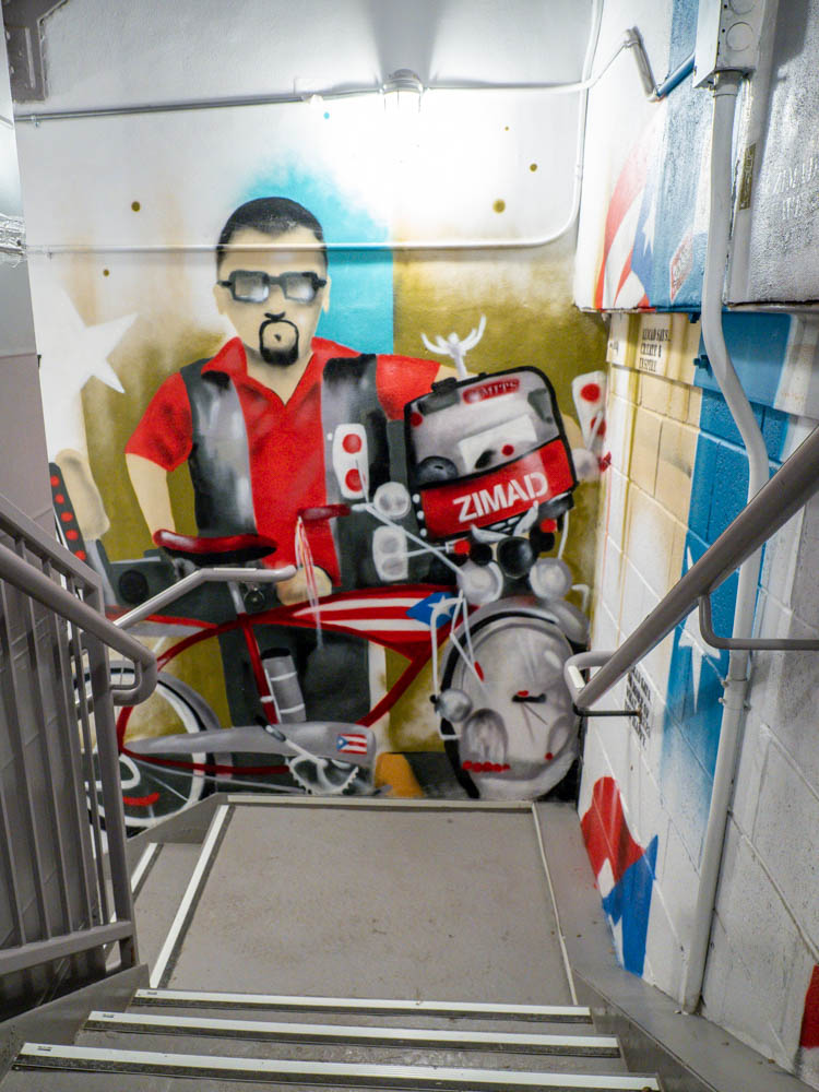 Zimad mural on Puerto Rico at the MOSA stairwell