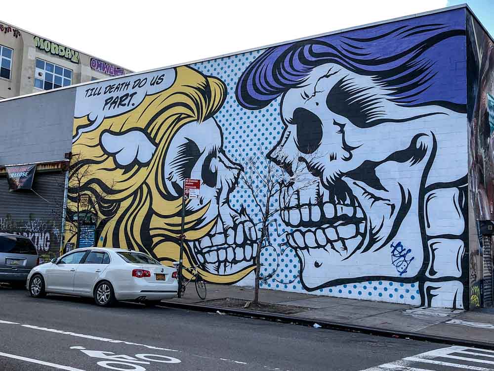 Street art NYC: Bushwick Collective D-Face skeletons