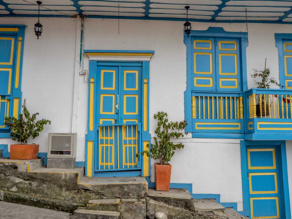 Salento Colombia colorful door in blue and yellow