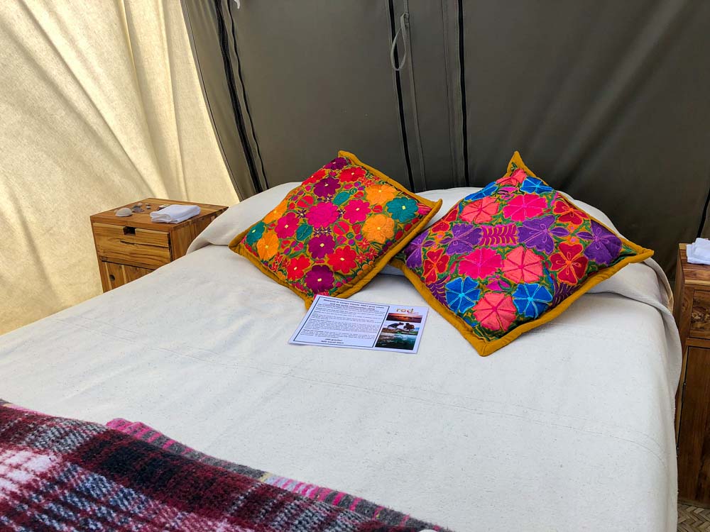Red Travel Mexico base camp tent. Bed in tent