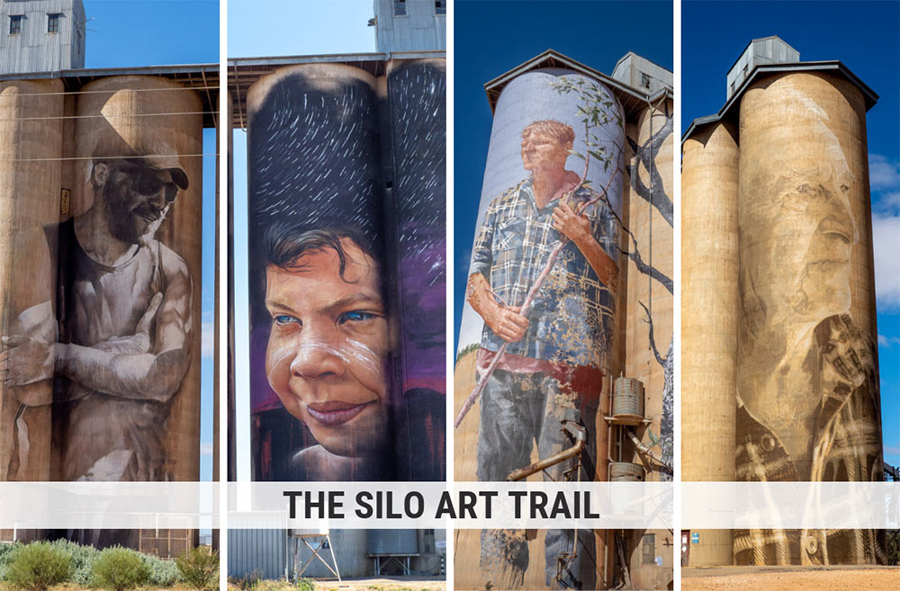 Silo Art Trail Victoria Australia. Four murals on grain silos