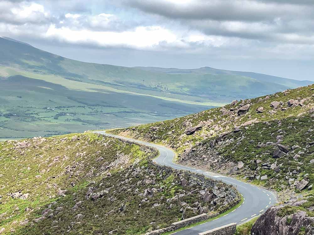 Driving Ireland Road on ConordPass Dingle Peninsula whi