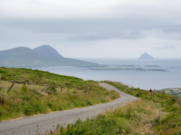 Ireland's Dingle Peninsula scenic road with islands in the distance