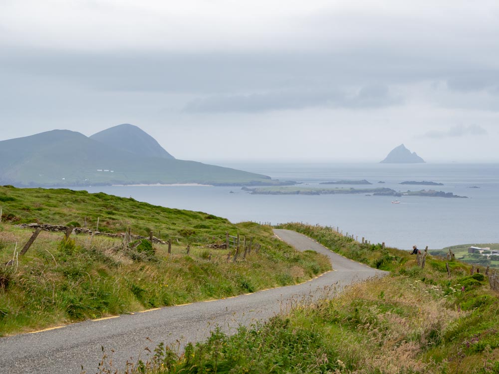 Ireland's Dingle Peninsula scenic road with islands in the distance