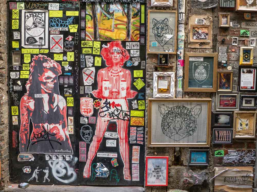 Melbourne street art: Stickers and Framed prints in Presgrave Place