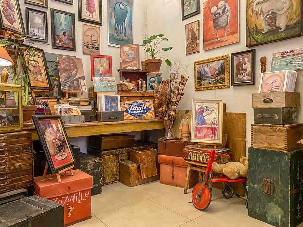 Zozoville Gallery in Berlin. Art prints on the wall