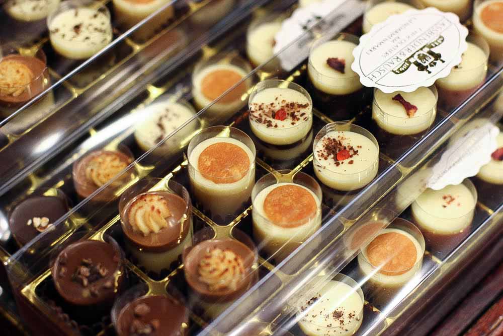 Berlin Fassbende rand Rausch chocolates- a tray of chocolate treats