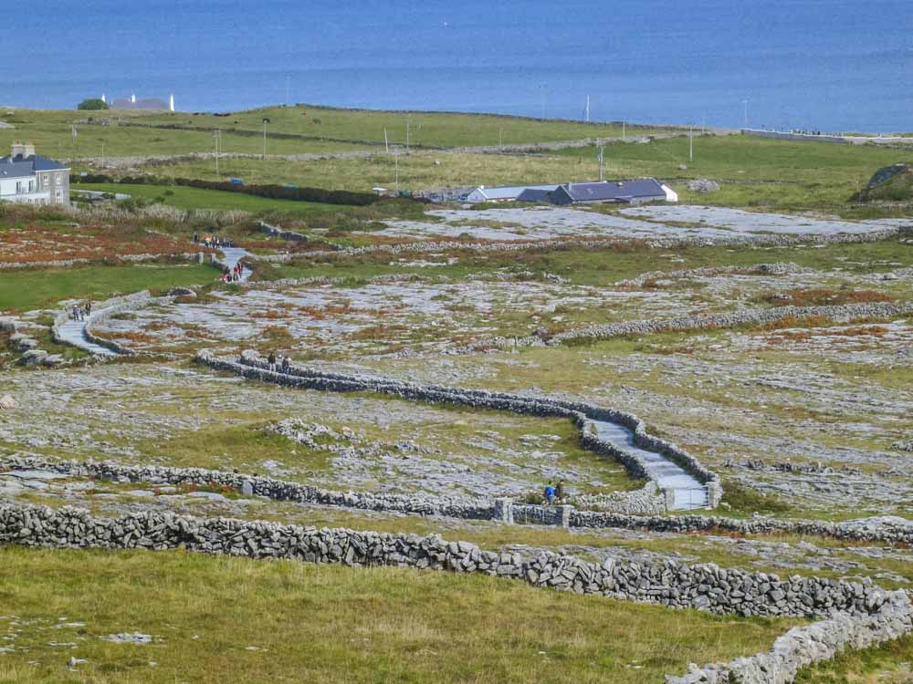 Inishmore in Ireland clifftop fort. Landscape with stone walls