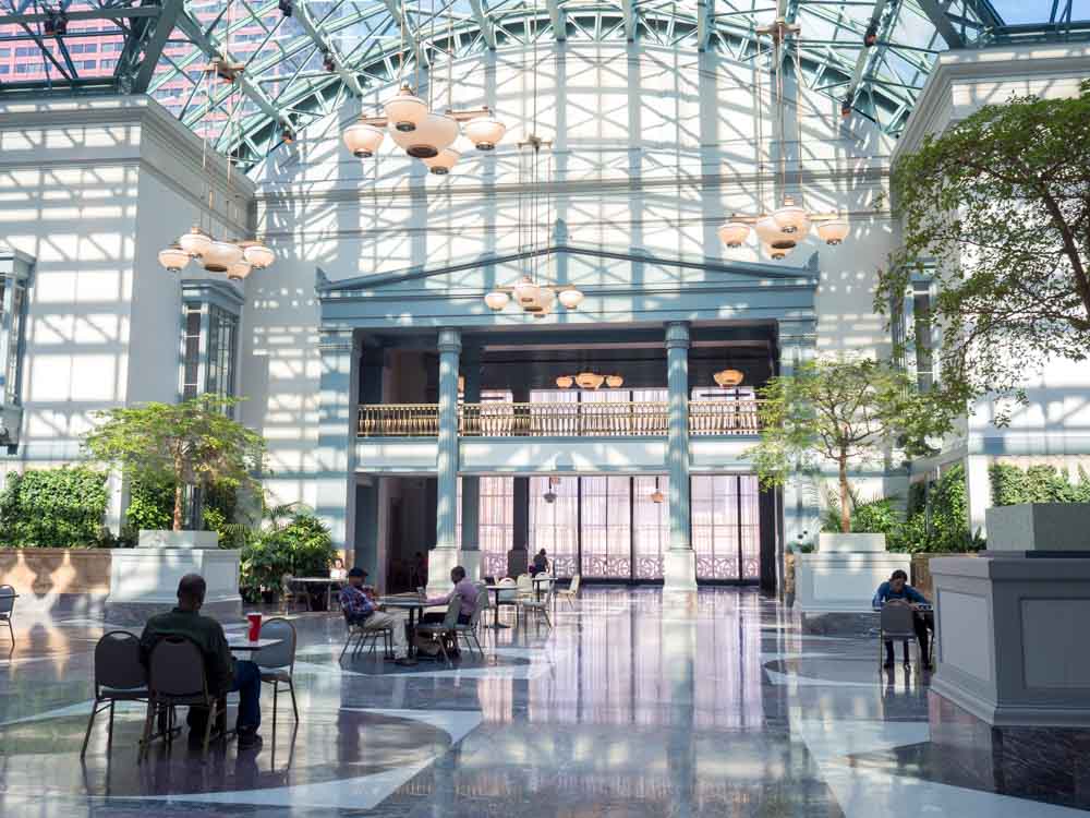 Chicago Harold Washington library atrium with light and shadows