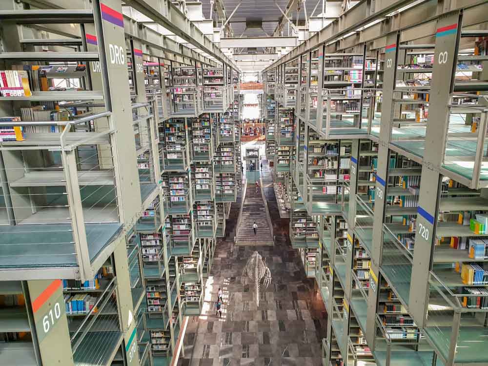 Mexico City Biblioteca Vasconcelos. modern interior with bookshelves