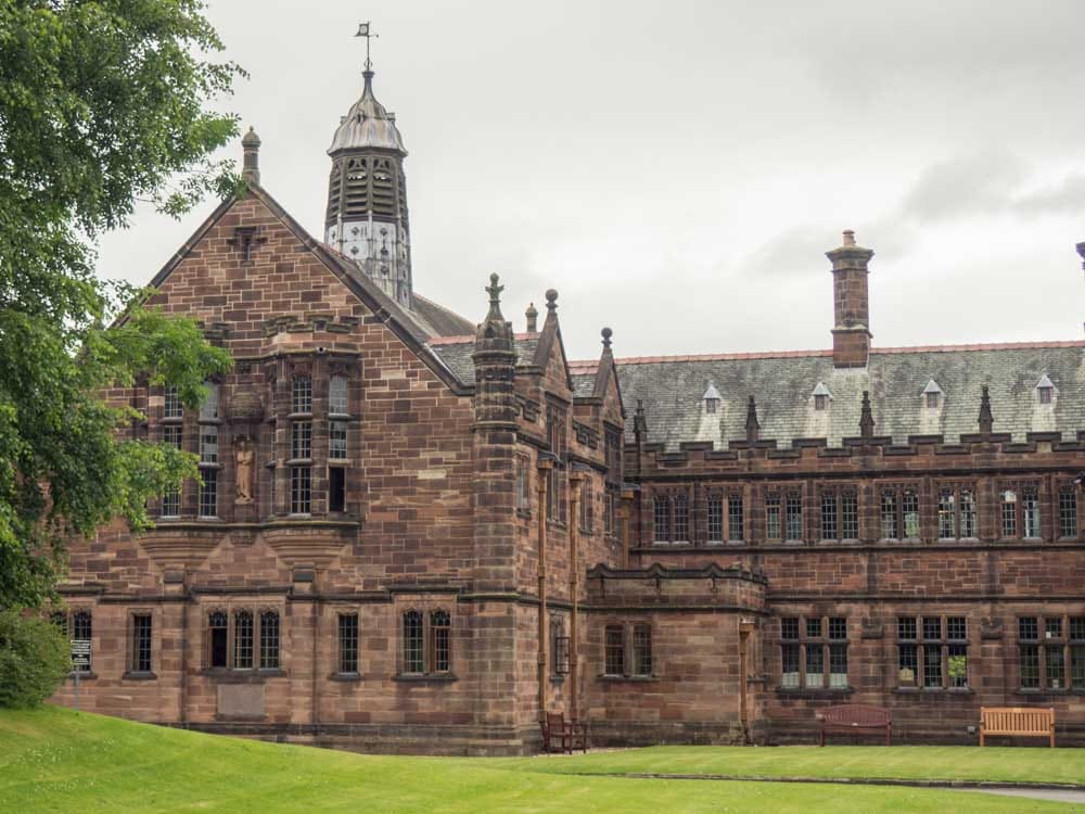Wales Gladstones library exterior. Victorian building and grounds