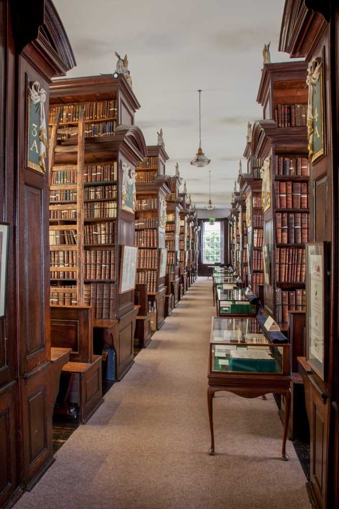 Dublin Ireland Marsh's Library shelves. vertical