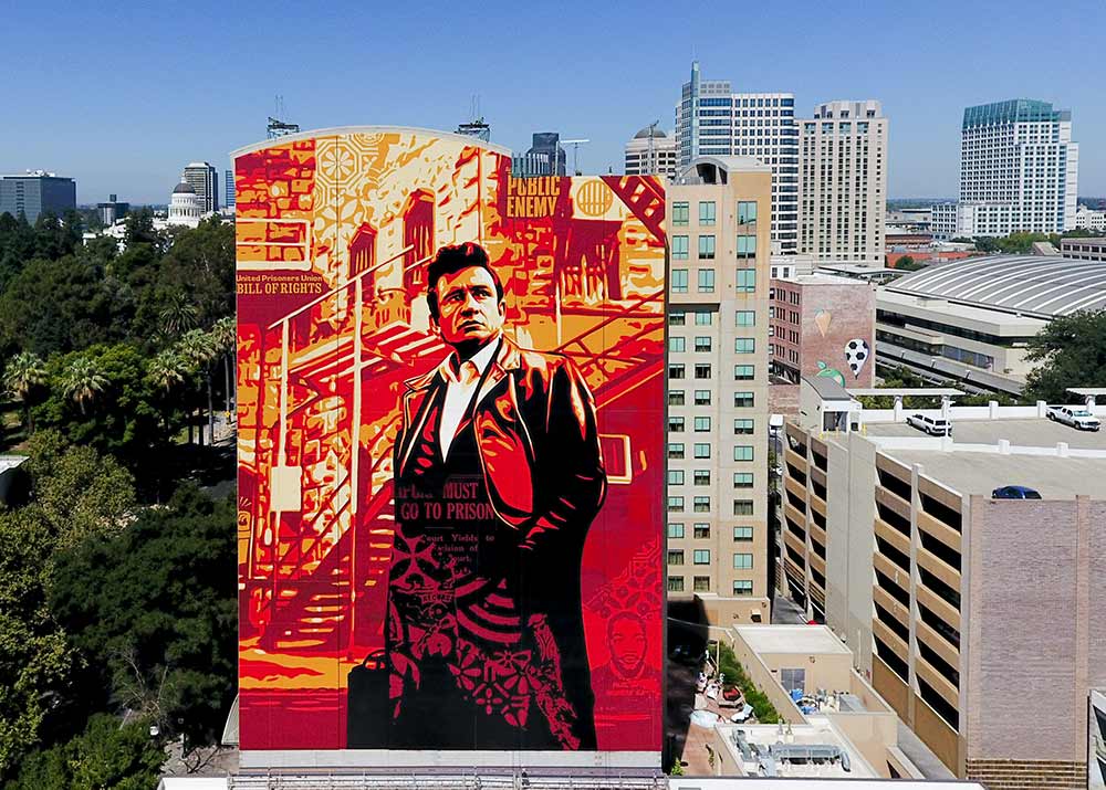 Sacramento Wide Open Walls Festival Johnny Cash by Shepard Fairey