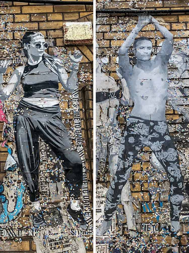 Berlin street art in Friedrichshaen by Sovr. Dancing figures