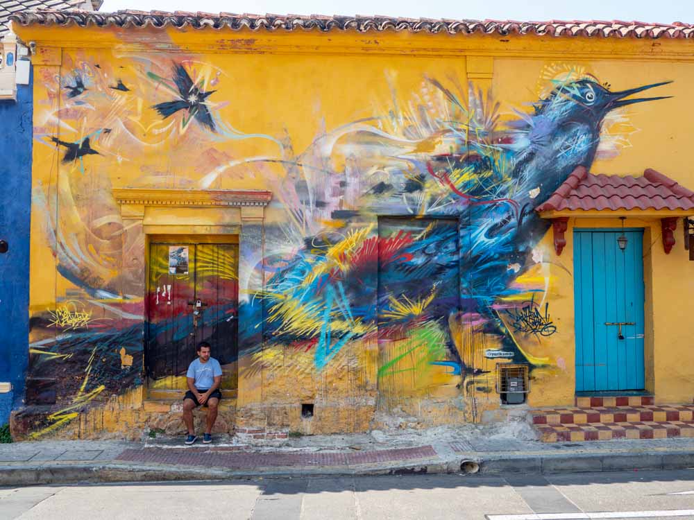 Cartagena Getsemani bird mural by yuricamdc