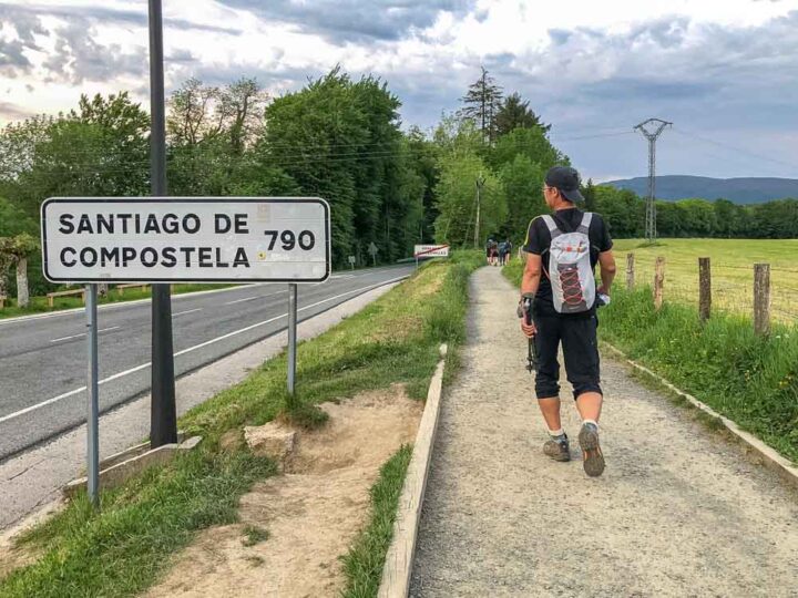 Camino de Santiago guidebooks: Santiago sign and trail