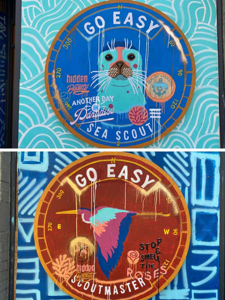 Seattle Coronavirus Hope murals Tay Reed. bird and sea lion