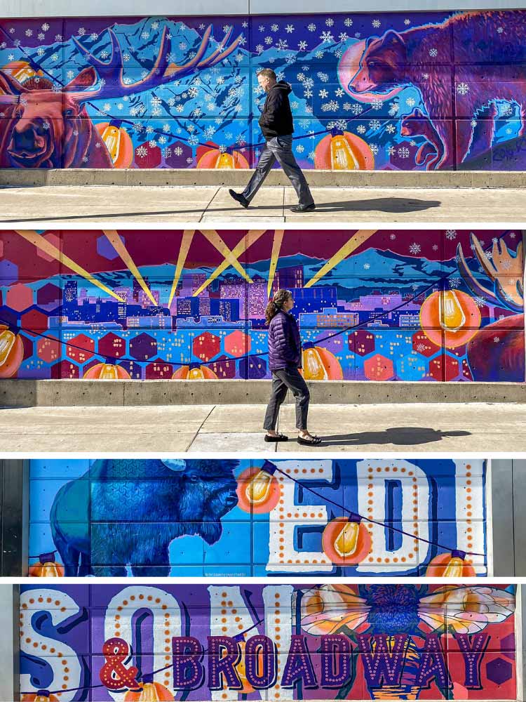 SLC street art Chuck Peterson Edison Street. Purple and blue mural series
