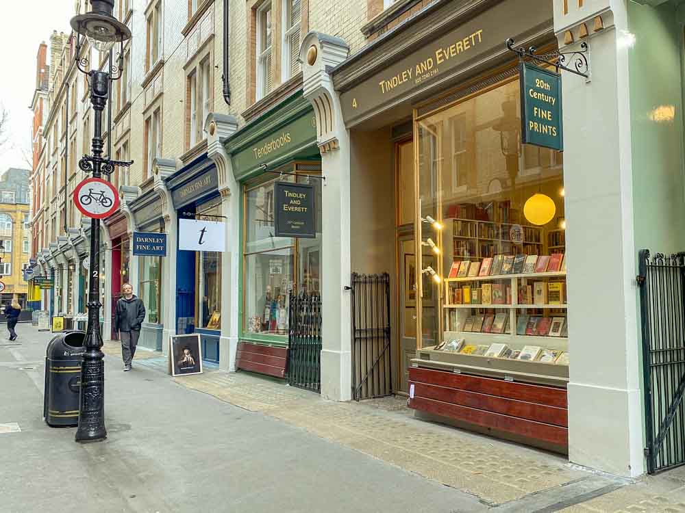 Cecil Court bookshops in London. Street scene with bookstores