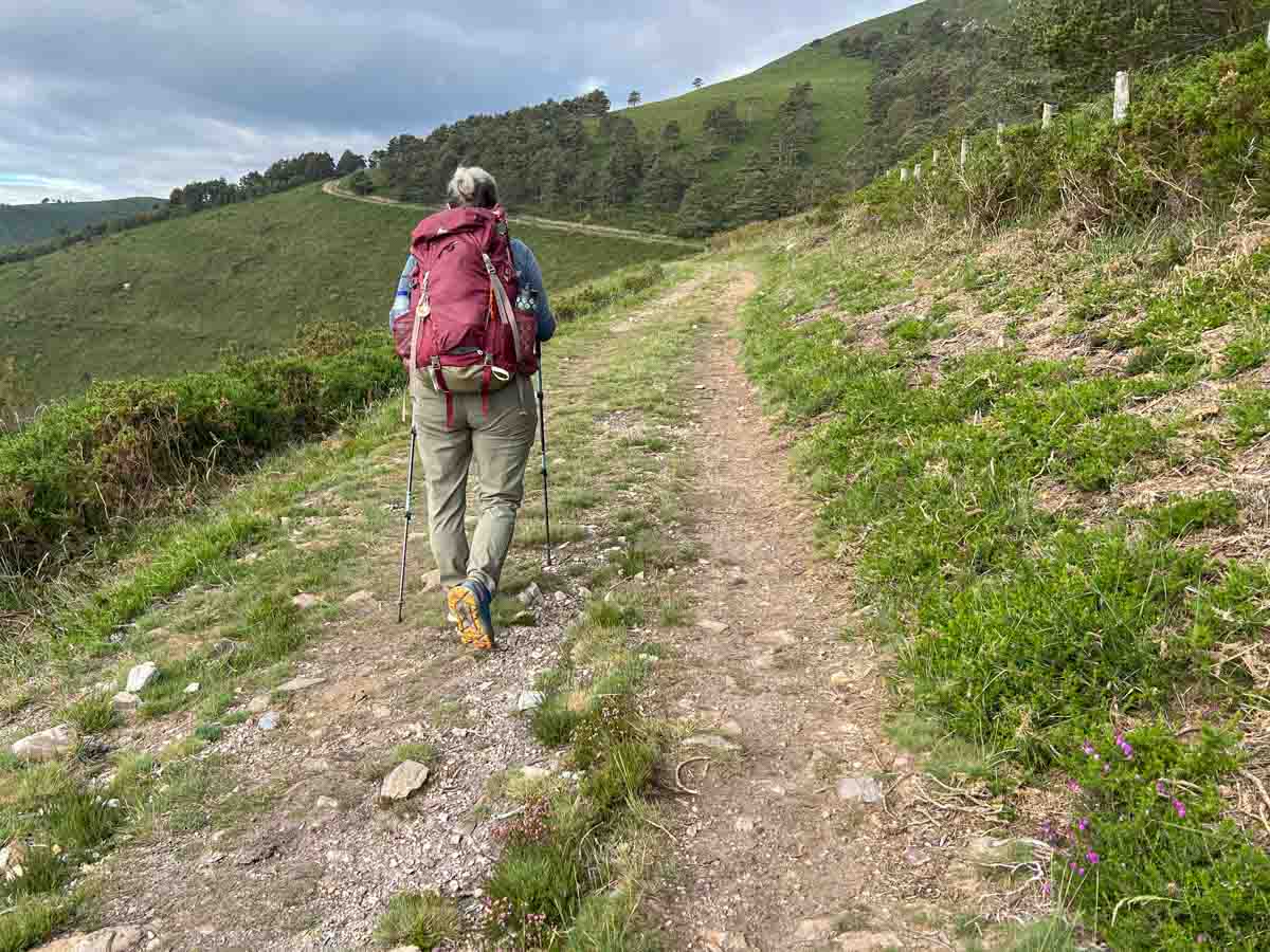 Hospitales route of the Camino Primitivo. woman hiking
