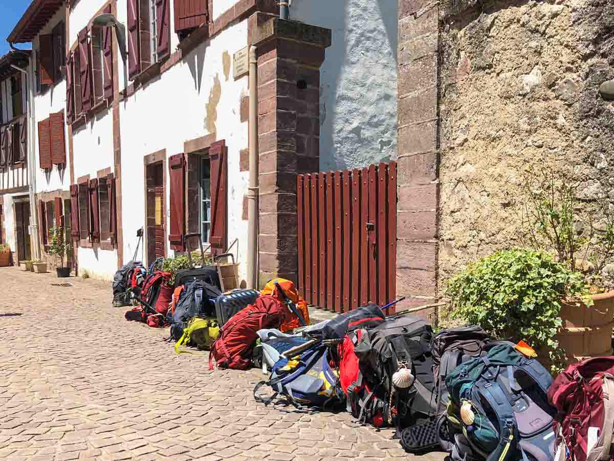 Line up packpacks- St Jean Pied de Port France
