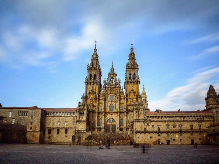 The Cathedral in Santiago de Compostala. Church and plaza at the end of the Camino