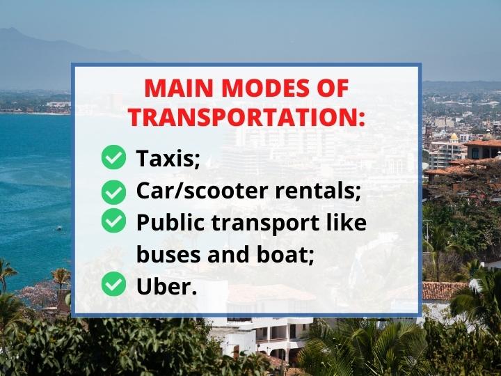 Main modes of transportation in Puerto Vallarta